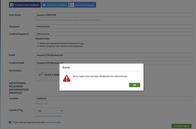 Stellarvue Users Forum registration error example