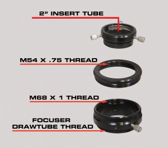 This rotator works with focusers that have an M75X1 female thread. This includes the 3\" Feather Touch focusers
